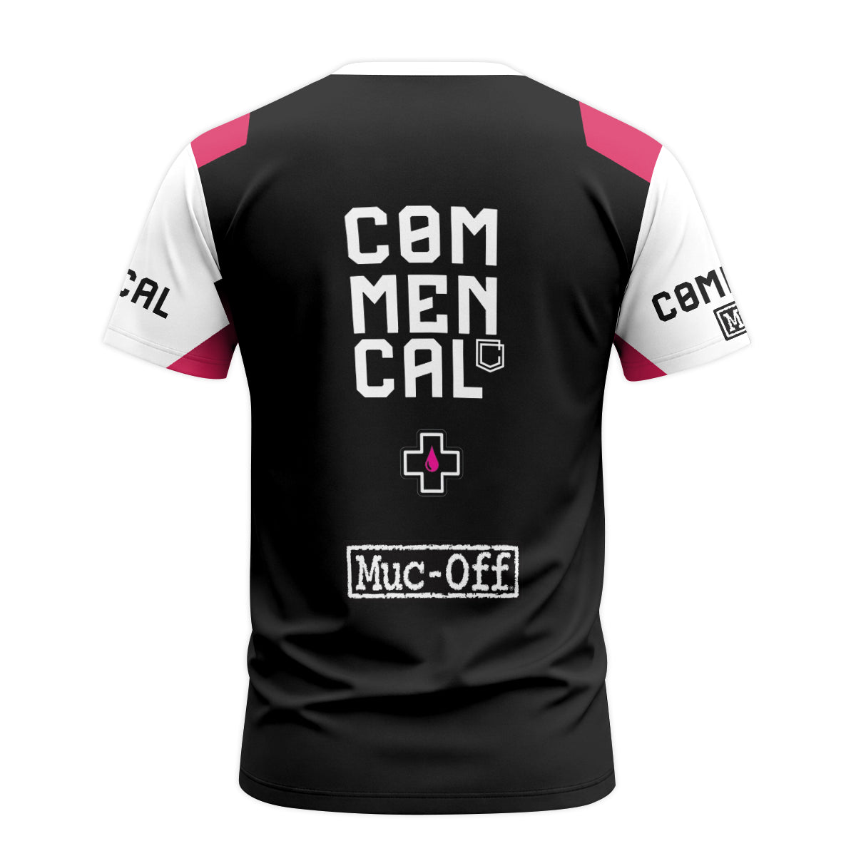 Commencal Muc-Off White Pink Downhill Youth Short Sleeve Mountain Bike Jersey – Back View Mockup