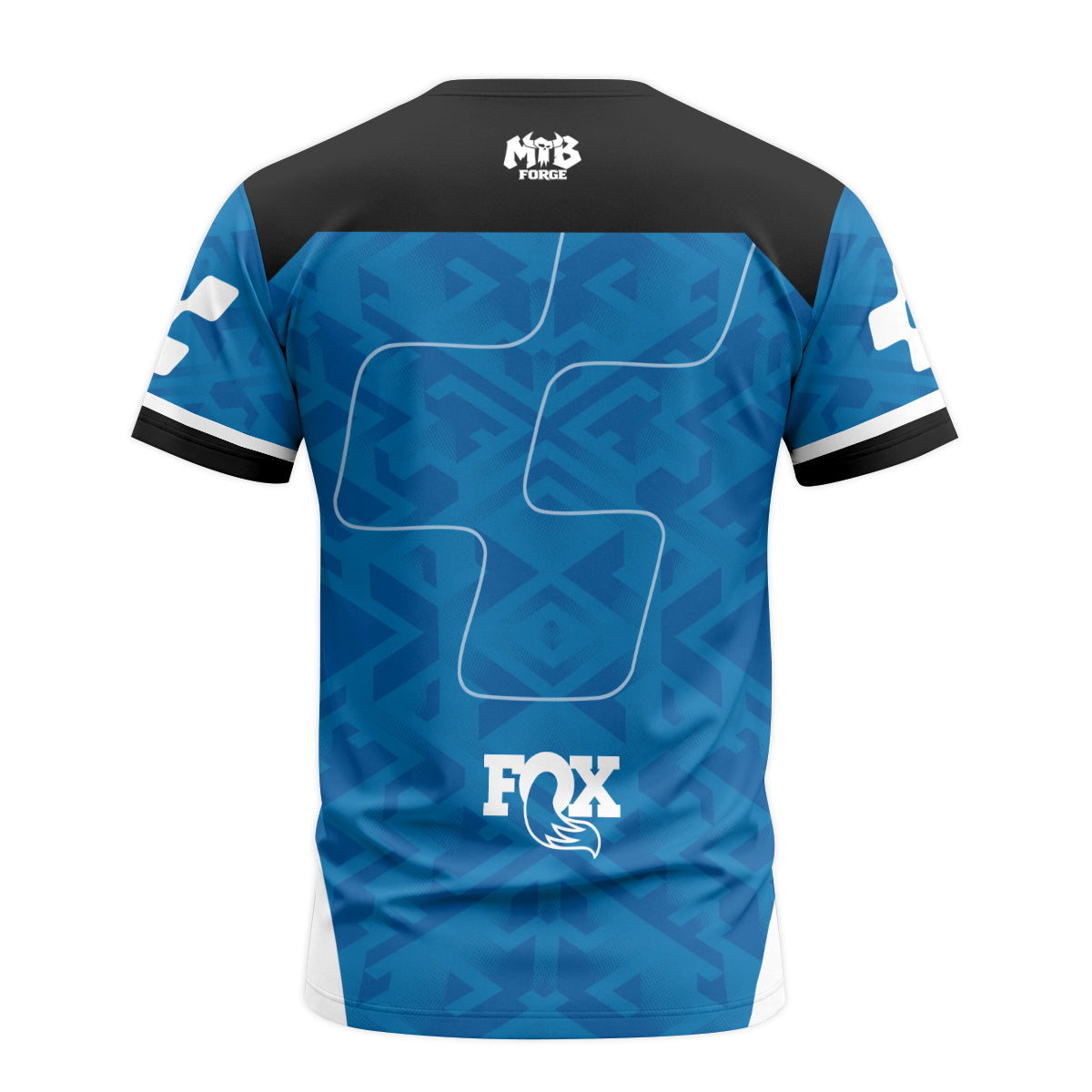 Cube Fox Blue Black Factory Short Sleeve Mountain Bike Jersey - back view mockup