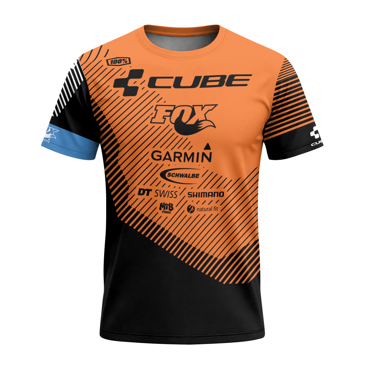 Cube Garmin Orange Black Factory Team Short Sleeve Mountain Bike Jersey - front view mockup