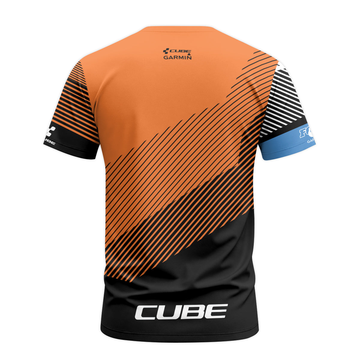 Cube Garmin Orange Black Factory Team Short Sleeve Mountain Bike Jersey - back view mockup