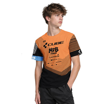 Cube Garmin Orange Black Factory Team Youth Short Sleeve Mountain Bike Jersey – Boy Lifestyle View