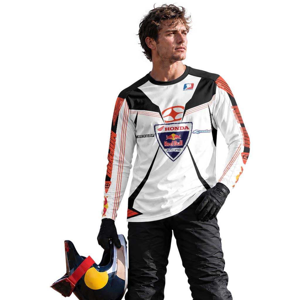 Davi Millsaps #118 Red Bull Honda Black White Long Sleeve Motocross Jersey – Lifestyle View
