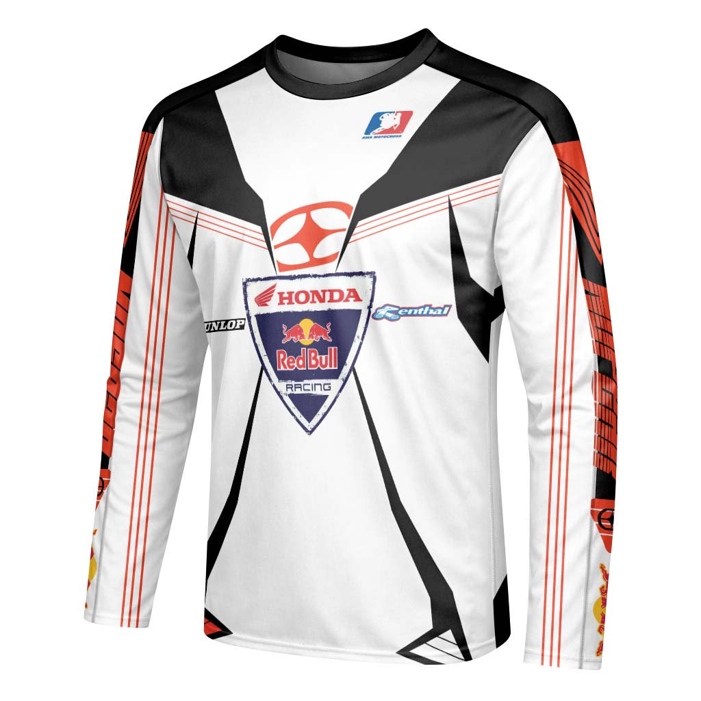 Davi Millsaps #118 Red Bull Honda Black White Long Sleeve Motocross Jersey – Left Side View Mockup