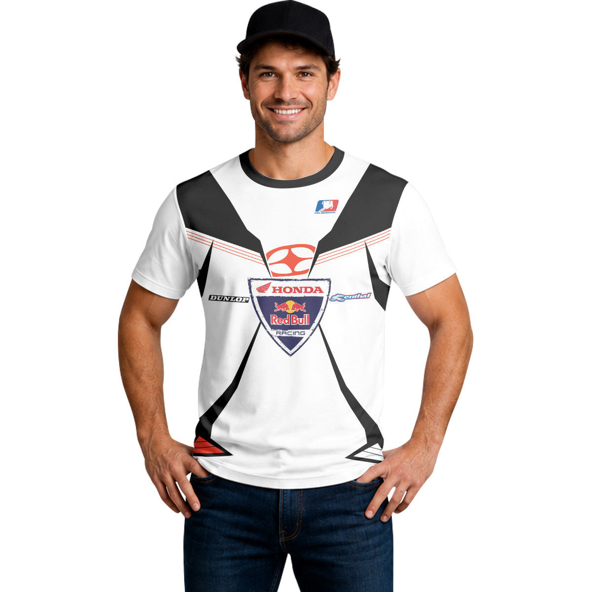 Davi Millsaps #118 Red Bull Honda Black White Short Sleeve Motocross Jersey – Lifestyle View