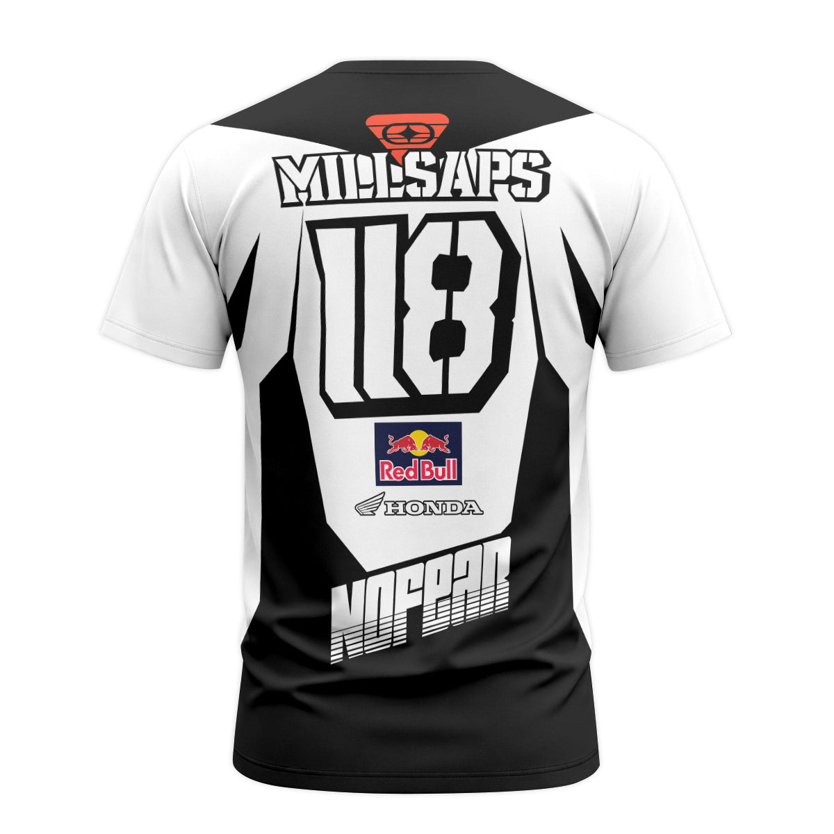 Davi Millsaps #118 Red Bull Honda Black White Short Sleeve Motocross Jersey – Back View Mockup