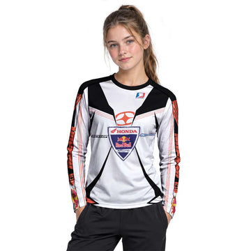 Davi Millsaps #118 Red Bull Honda Black White Youth Long Sleeve Motocross Jersey – Girl Lifestyle View