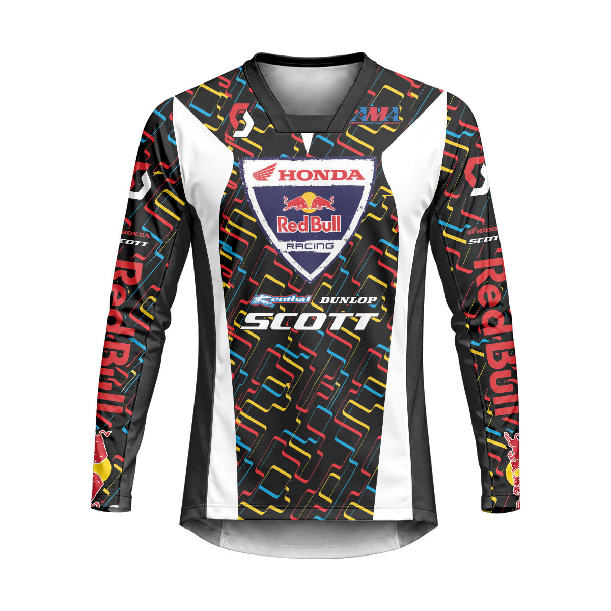 Davi Millsaps #18 Red Bull Honda Scott Heavyweight Long Sleeve Motocross Jersey – Front View Mockup