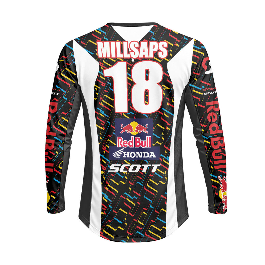 Davi Millsaps #18 Red Bull Honda Scott Heavyweight Long Sleeve Motocross Jersey – Front View Mockup