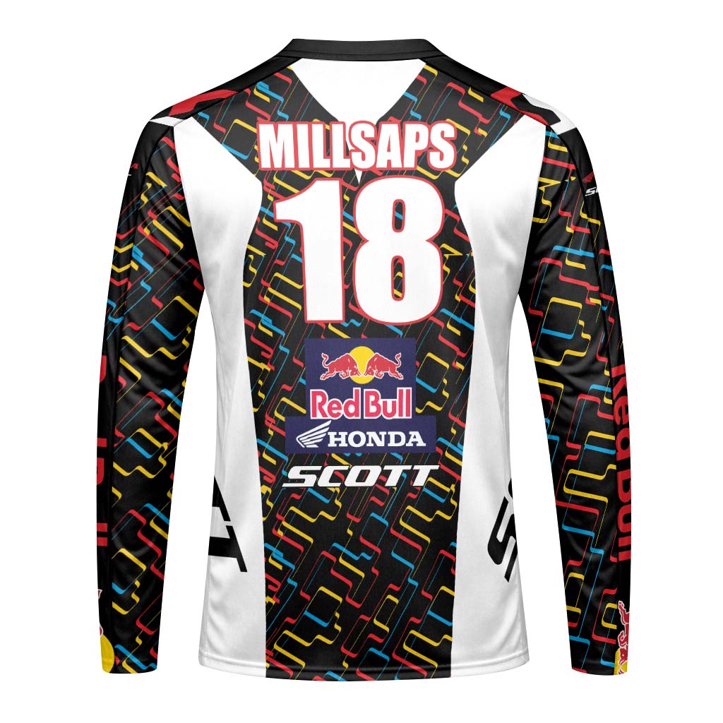 Davi Millsaps #18 Red Bull Honda Scott Long Sleeve Motocross Jersey – Back View Mockup