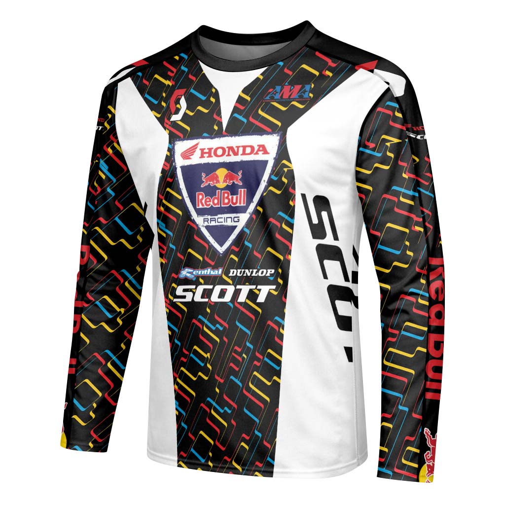 Davi Millsaps #18 Red Bull Honda Scott Long Sleeve Motocross Jersey – Left Side View Mockup