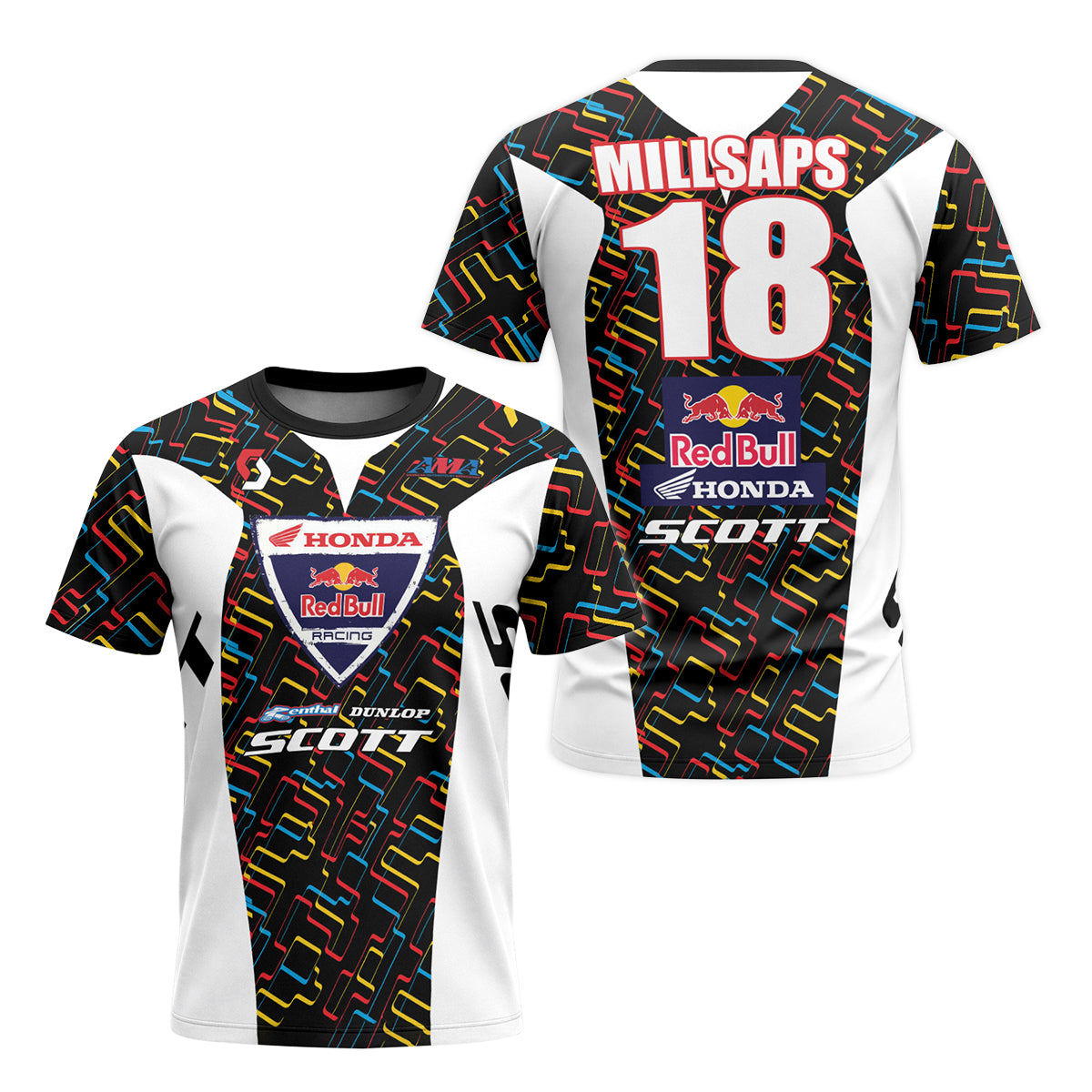 Davi Millsaps #18 Red Bull Honda Scott Short Sleeve Motocross Jersey – Front and Back View