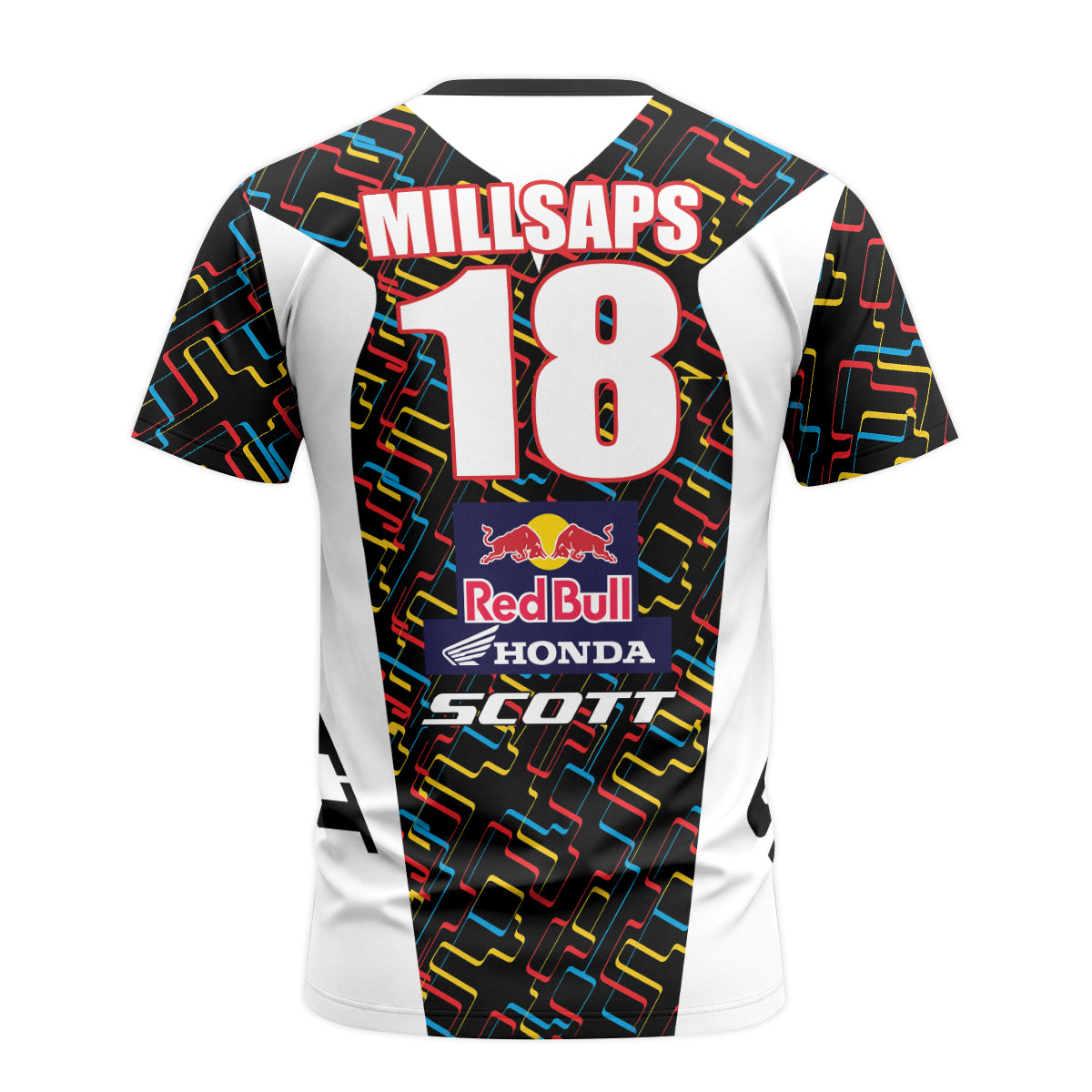 Davi Millsaps #18 Red Bull Honda Scott Short Sleeve Motocross Jersey – Back View Mockup