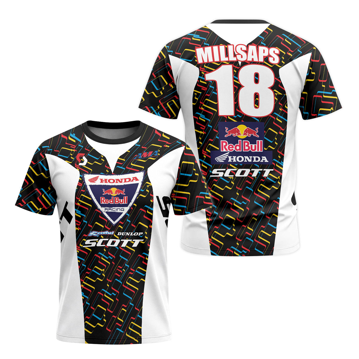 Davi Millsaps #18 Red Bull Honda Scott Youth Short Sleeve Motocross Jersey – Front and Back View