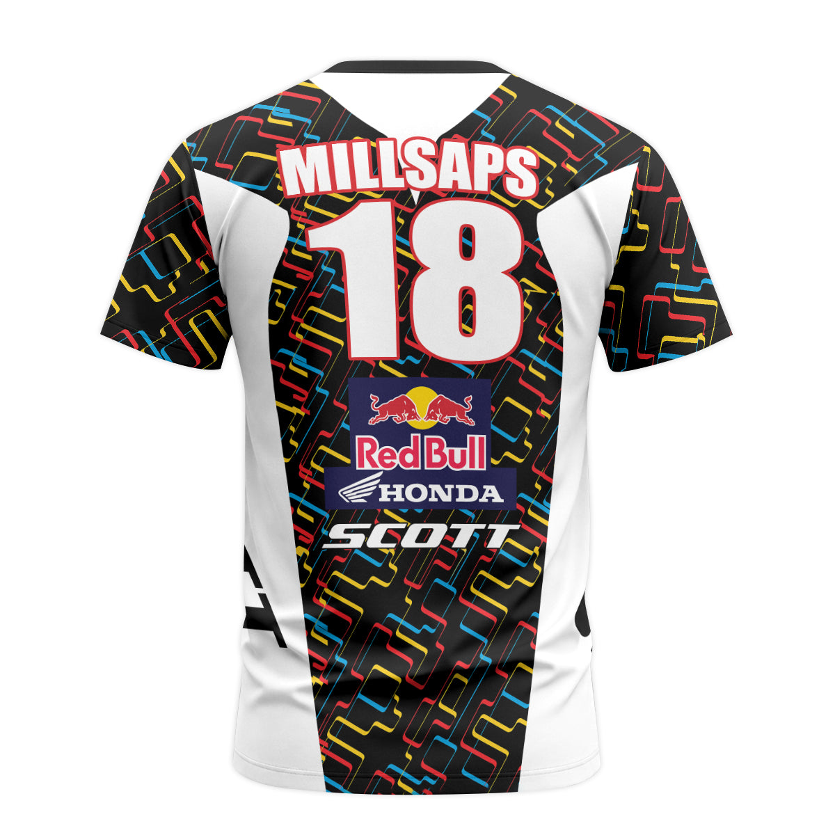 Davi Millsaps #18 Red Bull Honda Scott Youth Short Sleeve Motocross Jersey – Back View Mockup