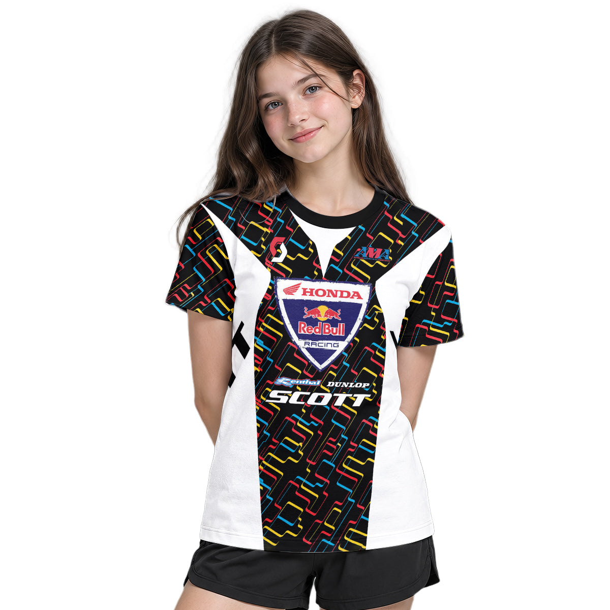 Davi Millsaps #18 Red Bull Honda Scott Youth Short Sleeve Motocross Jersey – Girl Lifestyle View