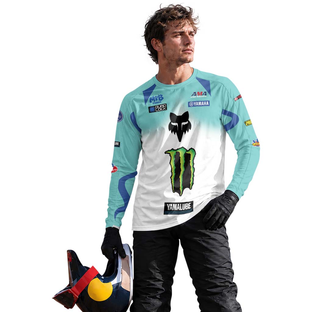 Deegan 1W Monster Energy Yamaha White Aqua Long Sleeve Motocross Jersey - lifestyle view