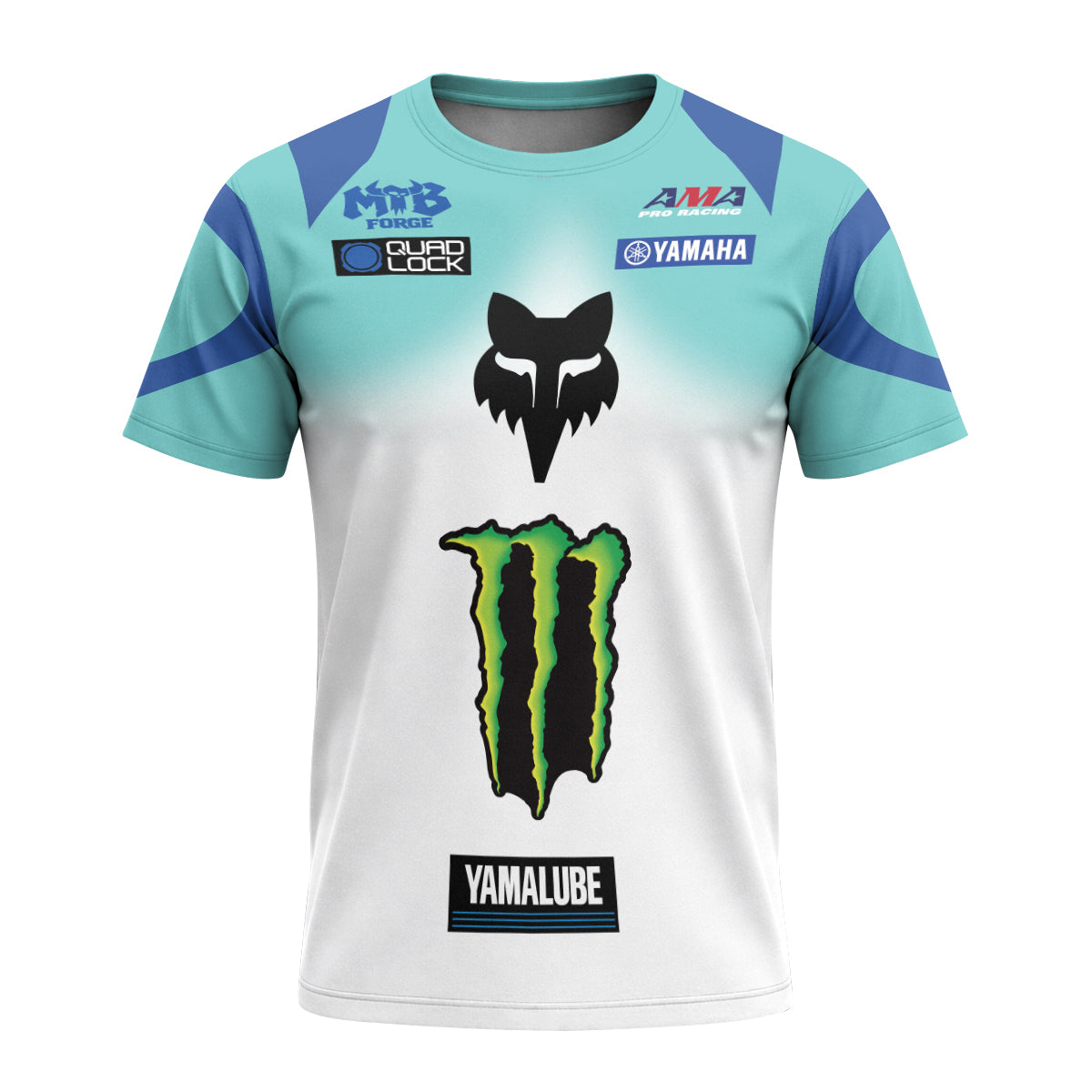 Deegan 1W Monster Energy Yamaha White Aqua Short Sleeve Motocross Jersey - front view mockup