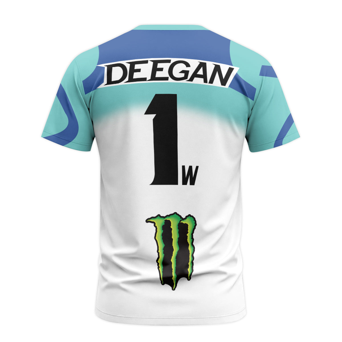 Deegan 1W Monster Energy Yamaha White Aqua Short Sleeve Motocross Jersey - back view mockup