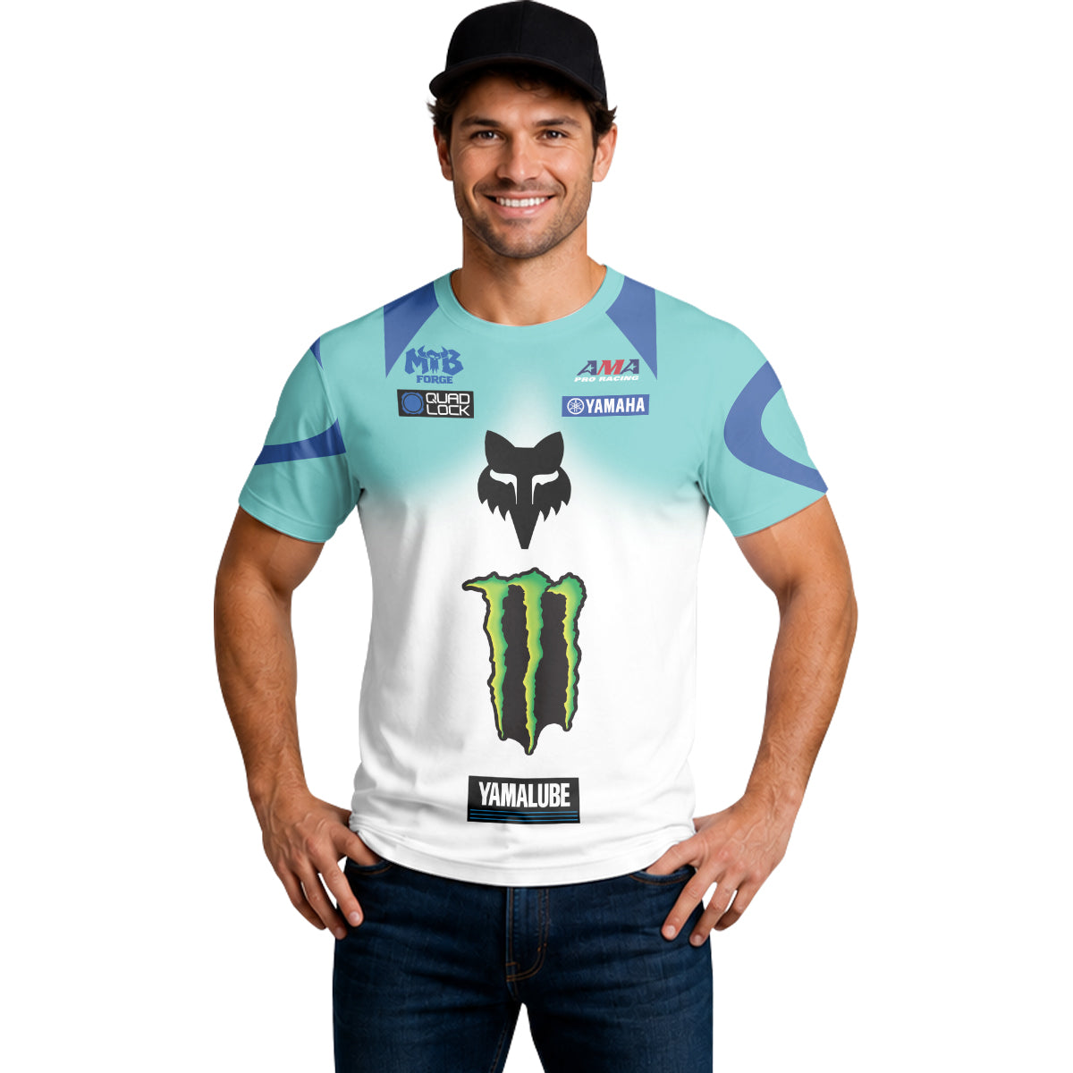 Deegan 1W Monster Energy Yamaha White Aqua Short Sleeve Motocross Jersey - lifestyle view