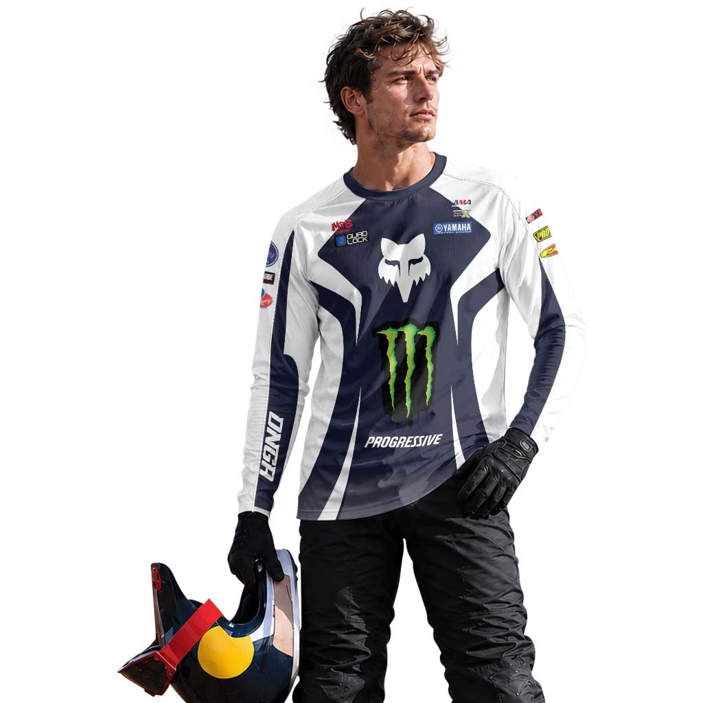 Deegan 1W Monster Yamaha White Navy Long Sleeve Motocross Jersey - lifestyle view
