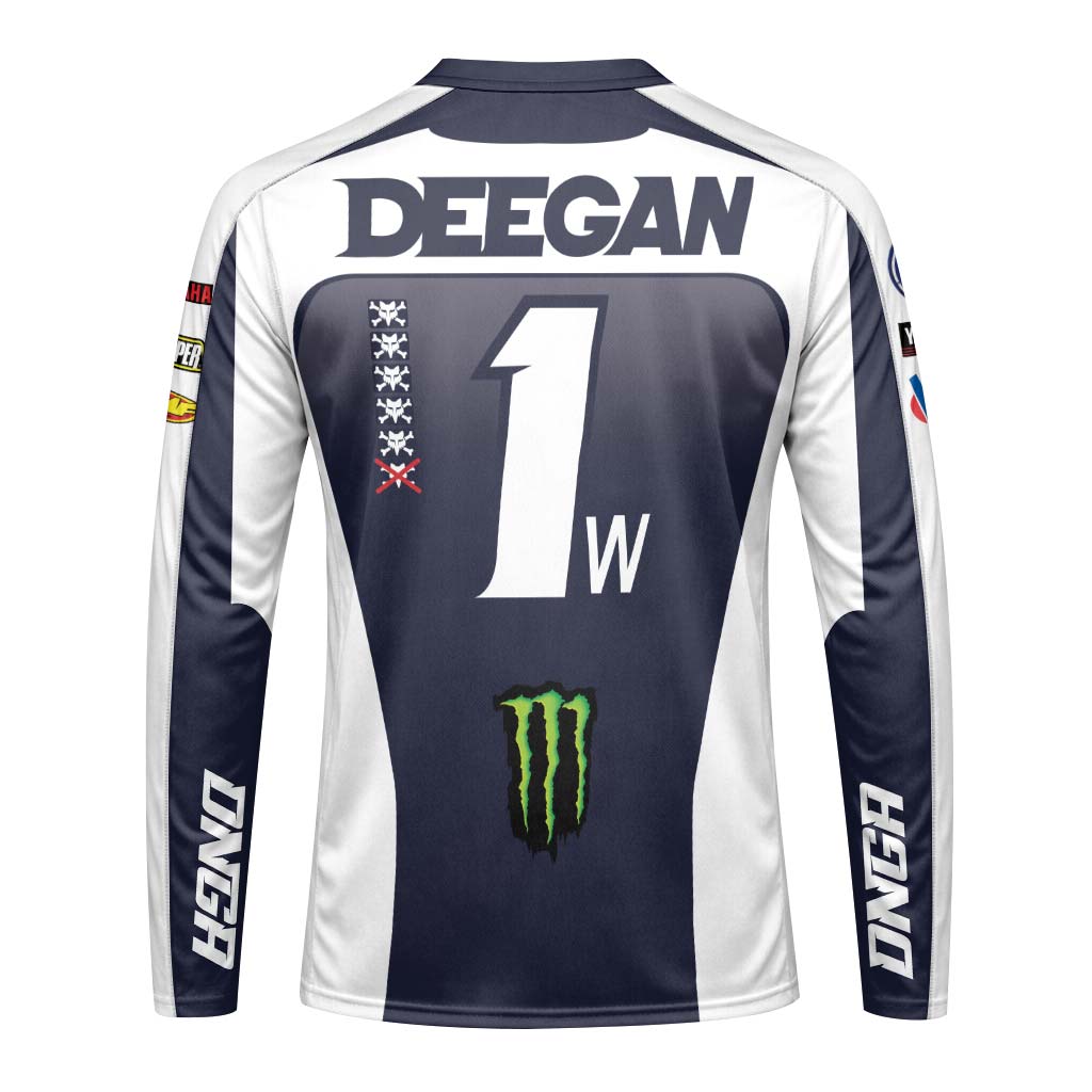 Deegan 1W Monster Yamaha White Navy Long Sleeve Motocross Jersey - front view mockup