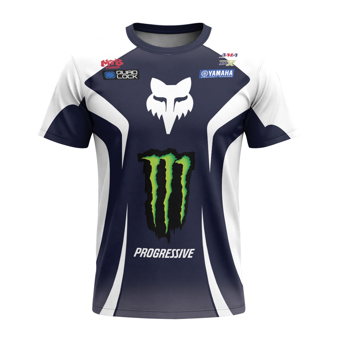 Deegan 1W Monster Yamaha White Navy Short Sleeve Motocross Jersey - front and back view