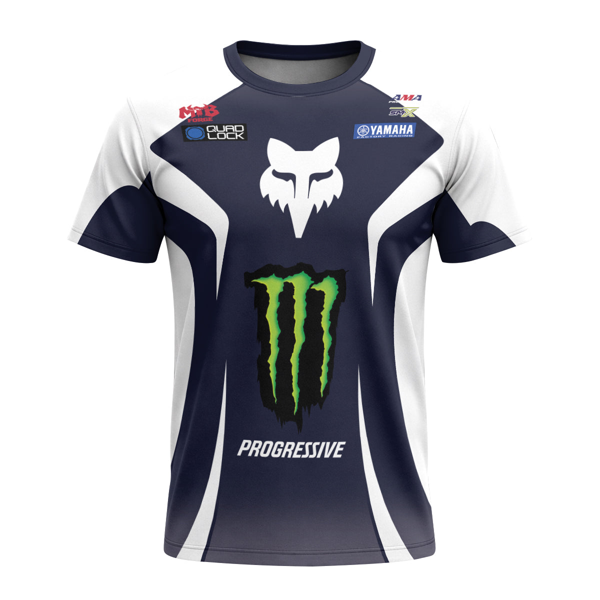 Deegan 1W Monster Yamaha White Navy Short Sleeve Motocross Jersey - front view mockup