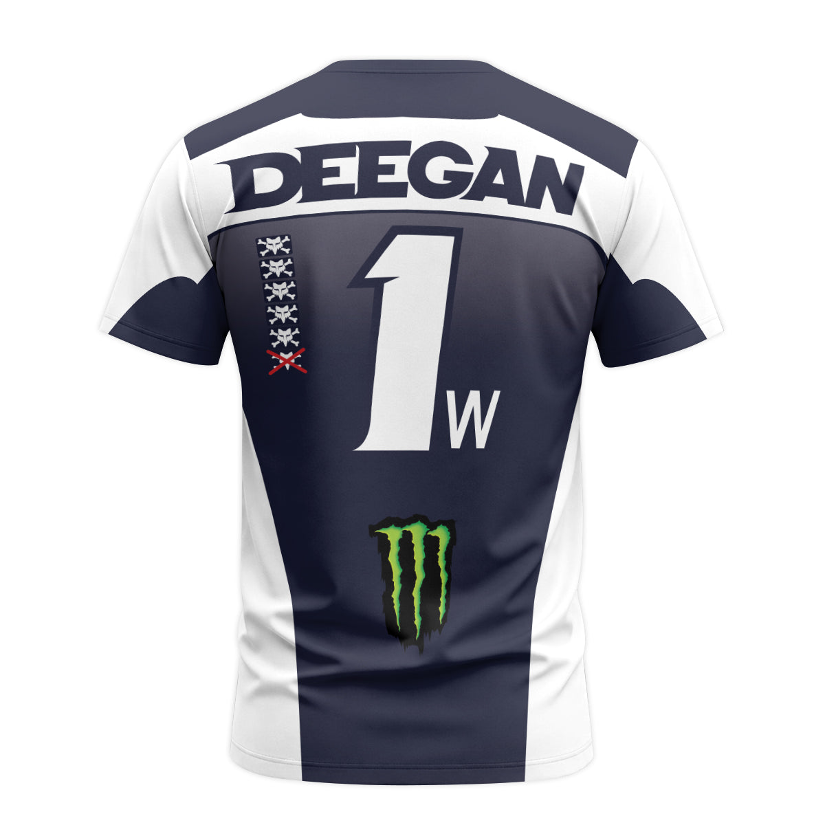 Deegan 1W Monster Yamaha White Navy Short Sleeve Motocross Jersey - back view mockup