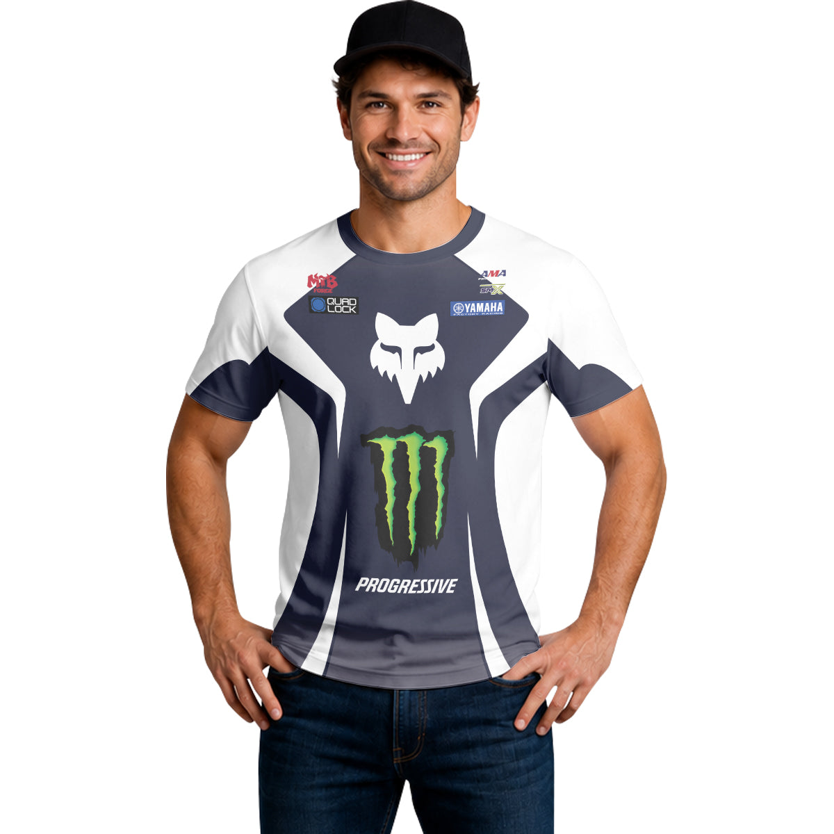 Deegan 1W Monster Yamaha White Navy Short Sleeve Motocross Jersey - lifestyle view