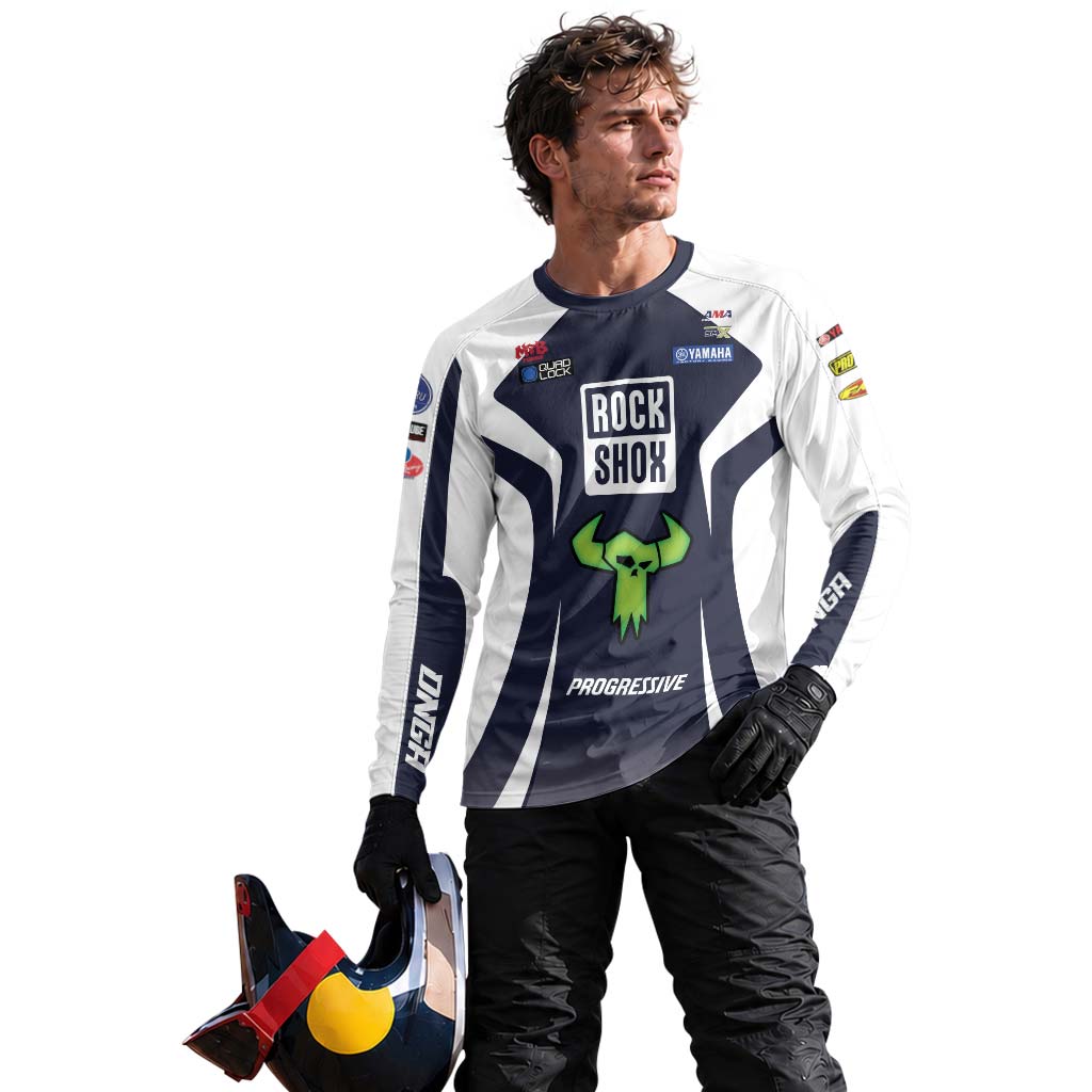 Deegan 1W Yamaha White Navy Long Sleeve Motocross Jersey – Lifestyle View