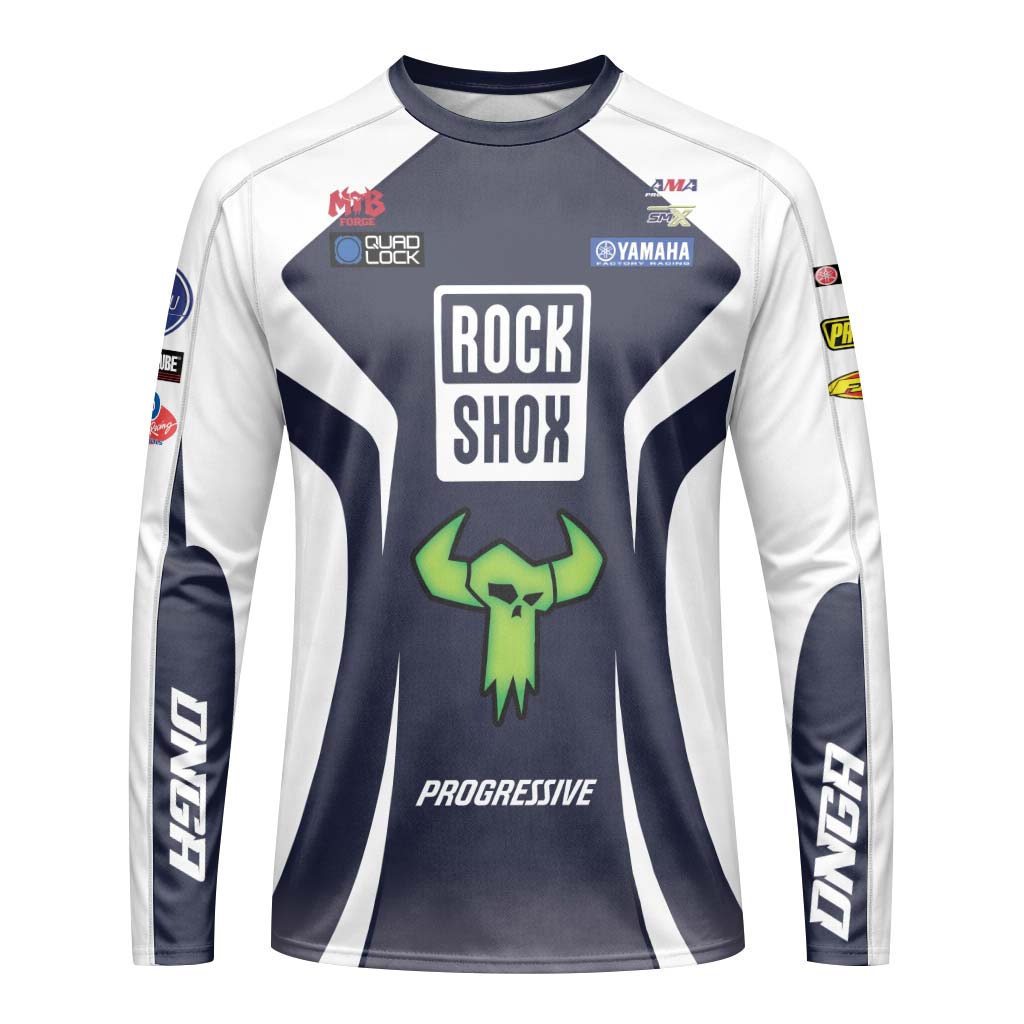 Deegan 1W Yamaha White Navy Long Sleeve Motocross Jersey – Front View Mockup