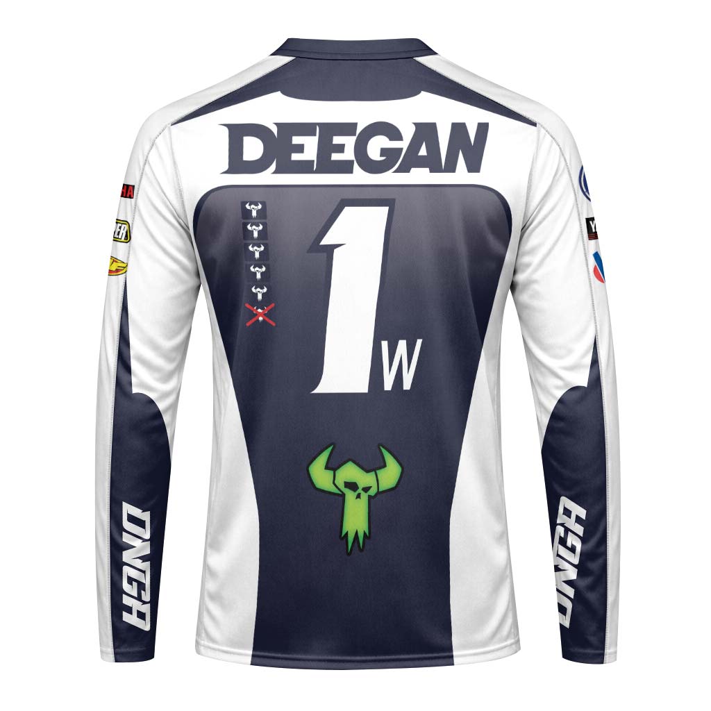 Deegan 1W Yamaha White Navy Long Sleeve Motocross Jersey – Front View Mockup