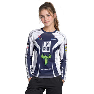 Deegan 1W Yamaha White Navy Youth Long Sleeve Motocross Jersey – Girl Lifestyle View
