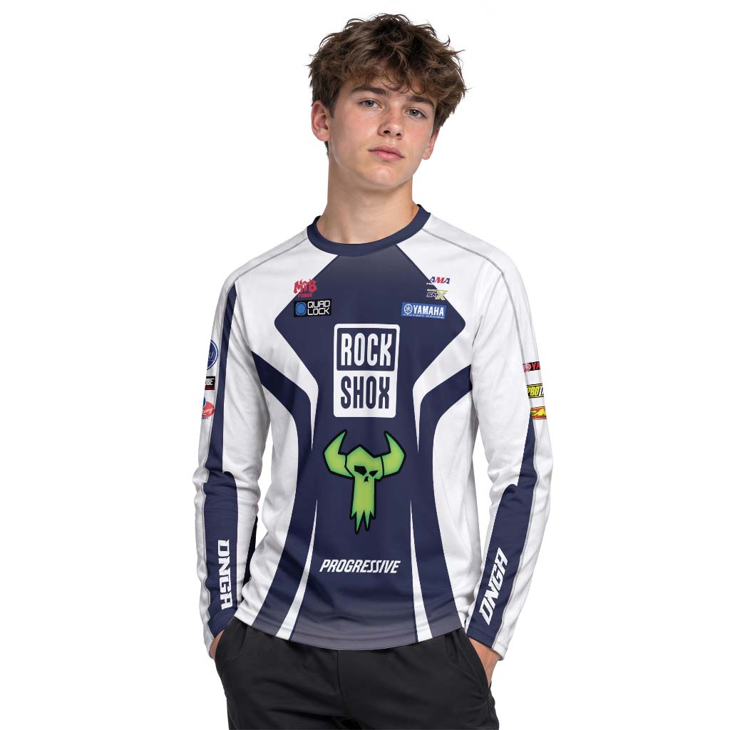 Deegan 1W Yamaha White Navy Youth Long Sleeve Motocross Jersey – Boy Lifestyle View