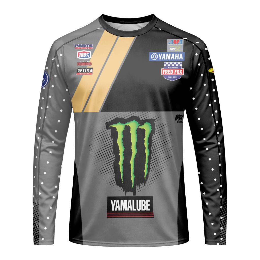 Deegan 238 Monster Energy Yamaha Black Gray Long Sleeve Motocross Jersey - front view mockup