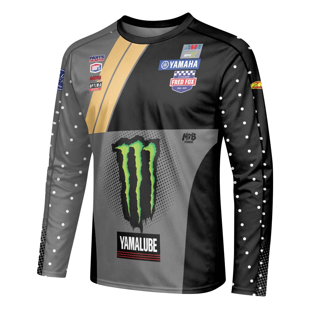 Deegan 238 Monster Energy Yamaha Black Gray Long Sleeve Motocross Jersey - left side mockup