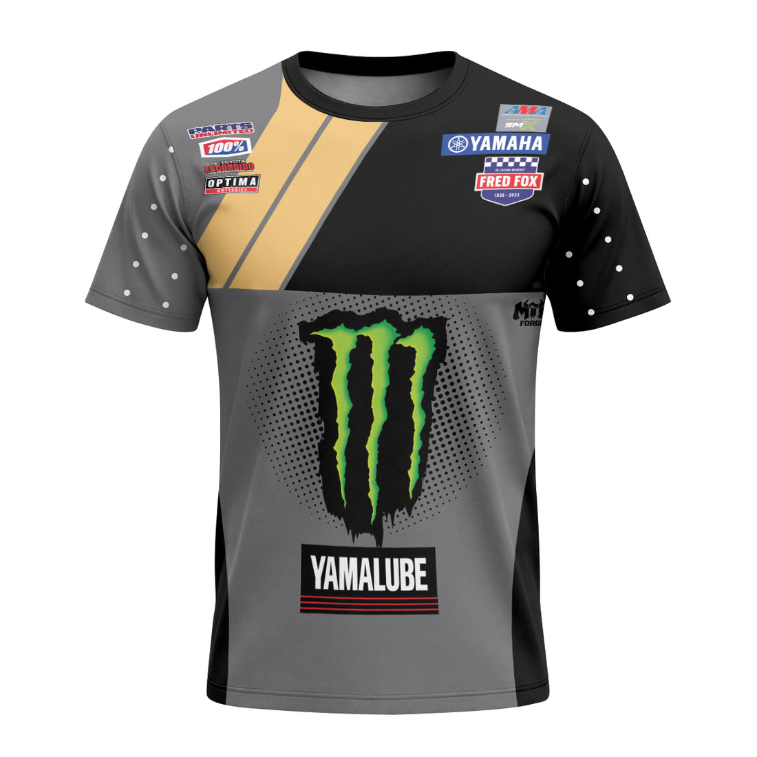 Deegan 238 Monster Energy Yamaha Black Gray Short Sleeve Motocross Jersey - front and back view