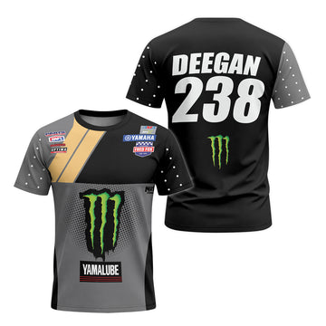 Deegan 238 Monster Energy Yamaha Black Gray Short Sleeve Motocross Jersey - front and back view