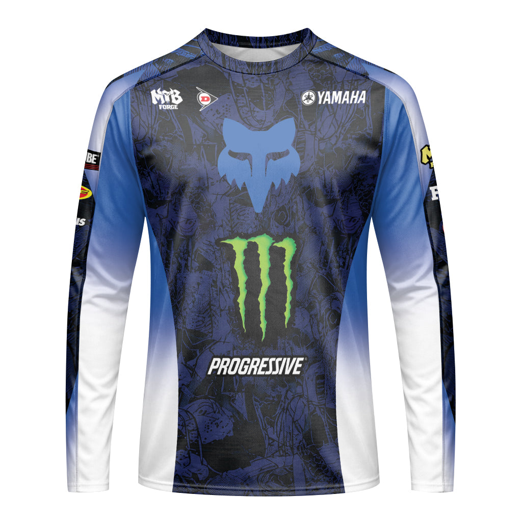 Deegan 38 Monster Energy Yamaha Blue Long Sleeve Motocross Jersey - front view mockup
