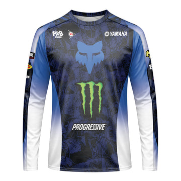 Deegan 38 Monster Energy Yamaha Blue Long Sleeve Motocross Jersey - front view mockup