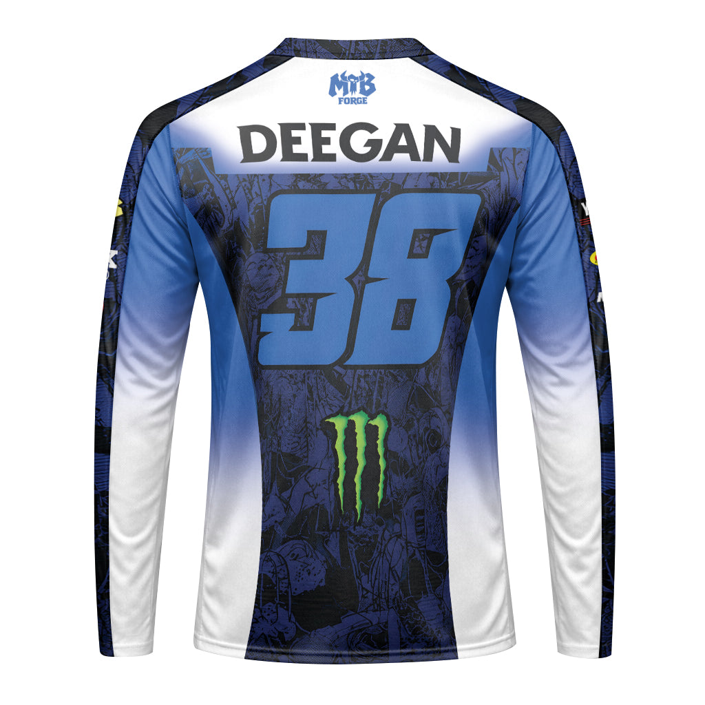 Deegan 38 Monster Energy Yamaha Blue Long Sleeve Motocross Jersey - back view mockup