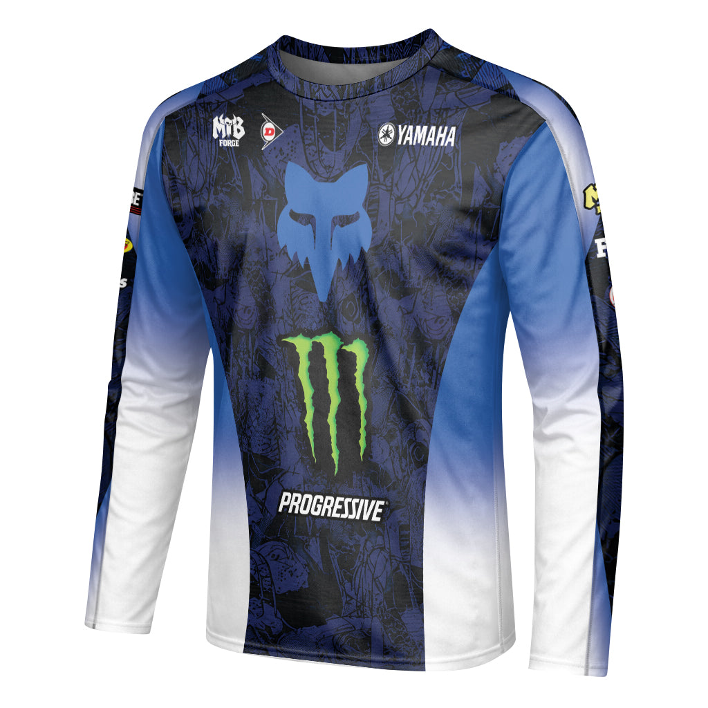 Deegan 38 Monster Energy Yamaha Blue Long Sleeve Motocross Jersey - left side mockup