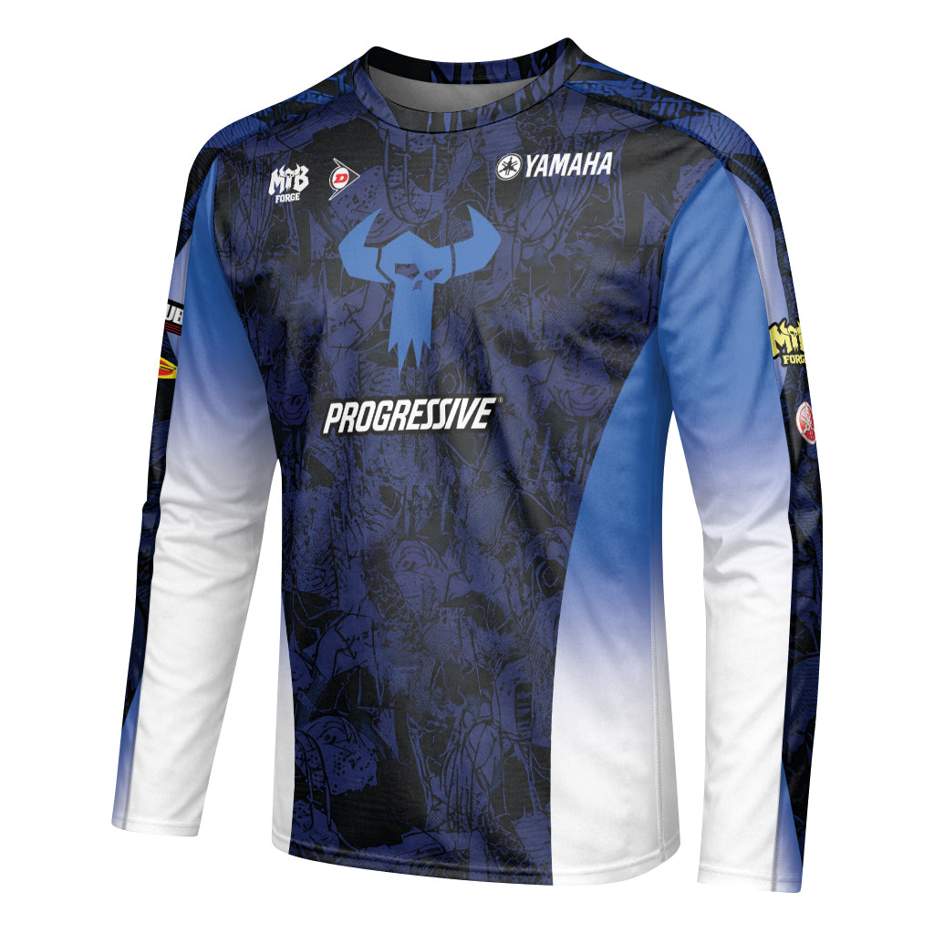 Deegan 38 Yamaha Blue Youth Long Sleeve Motocross Jersey – Left Side View Mockup