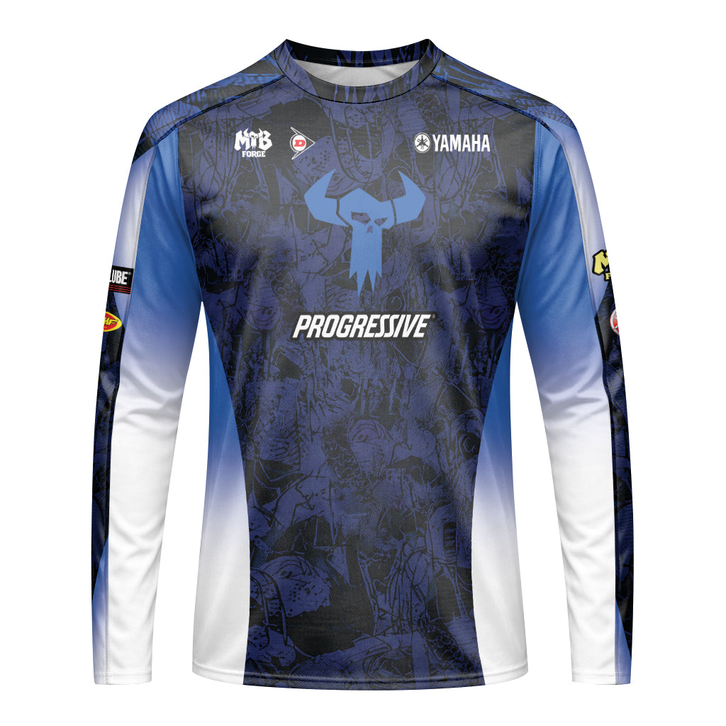 Deegan 38 Yamaha Blue Youth Long Sleeve Motocross Jersey – Front View Mockup