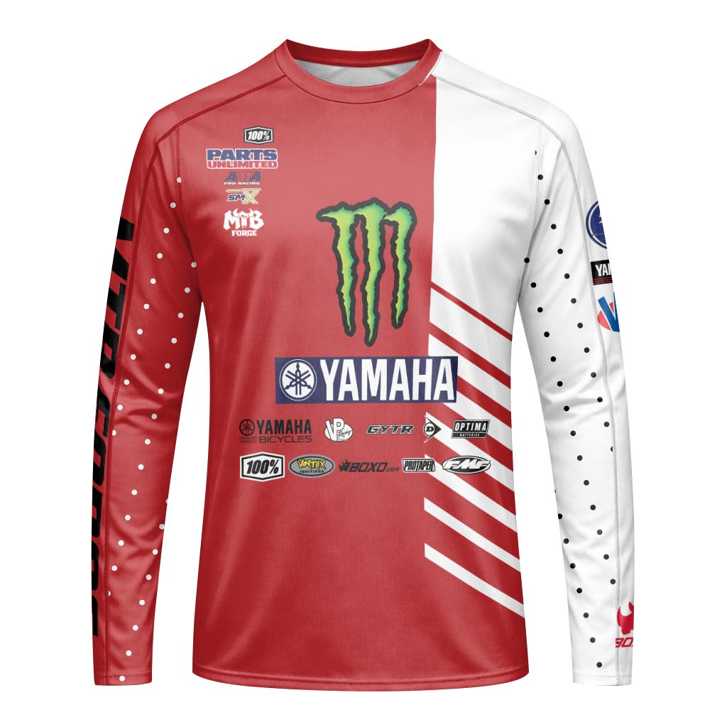 Deegan 38 Yamaha Monster Energy Red White Long Sleeve Motocross Jersey - front view mockup