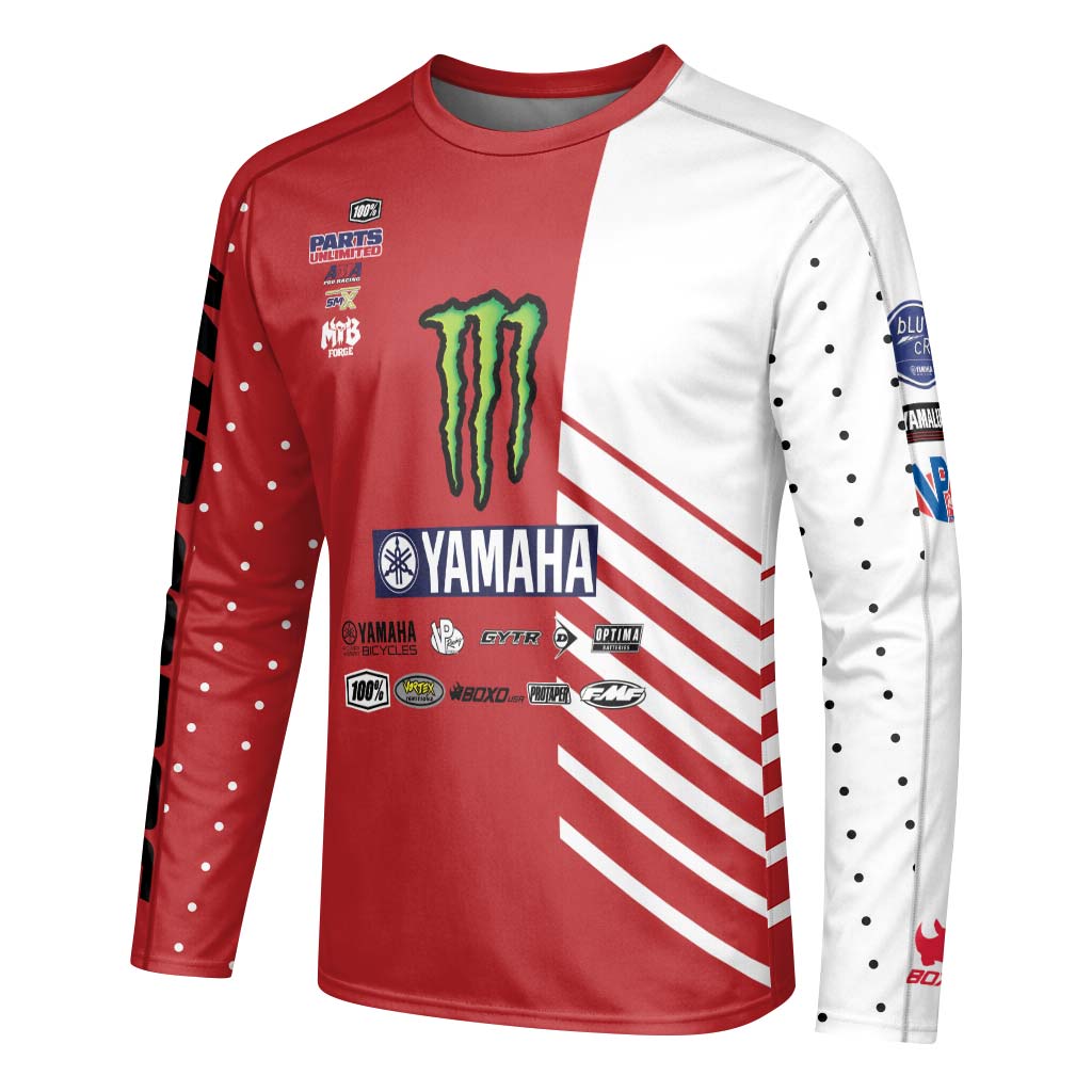 Deegan 38 Yamaha Monster Energy Red White Long Sleeve Motocross Jersey - left side mockup