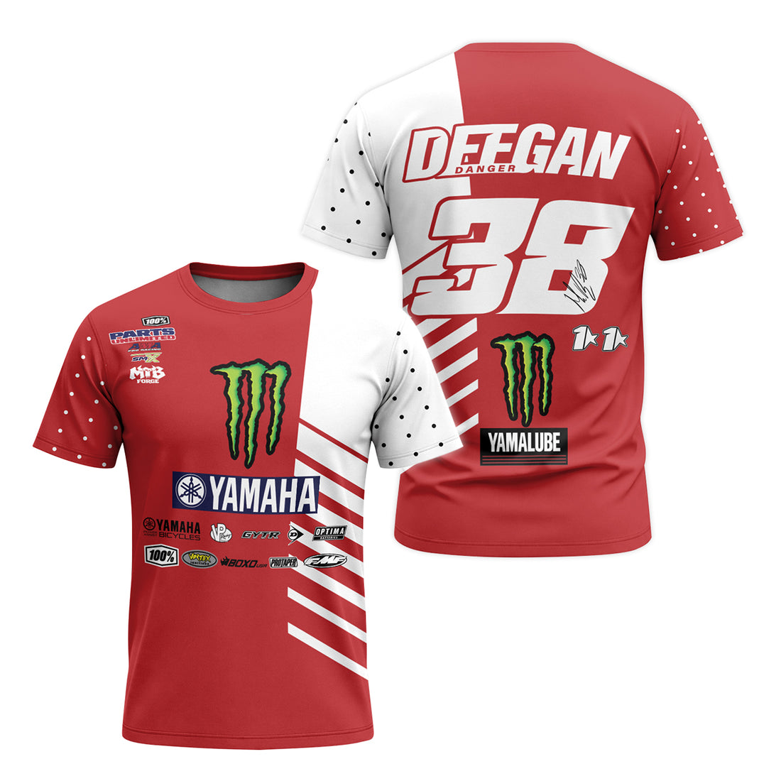 Deegan 38 Yamaha Monster Energy Red White Short Sleeve Motocross Jersey - front and back view