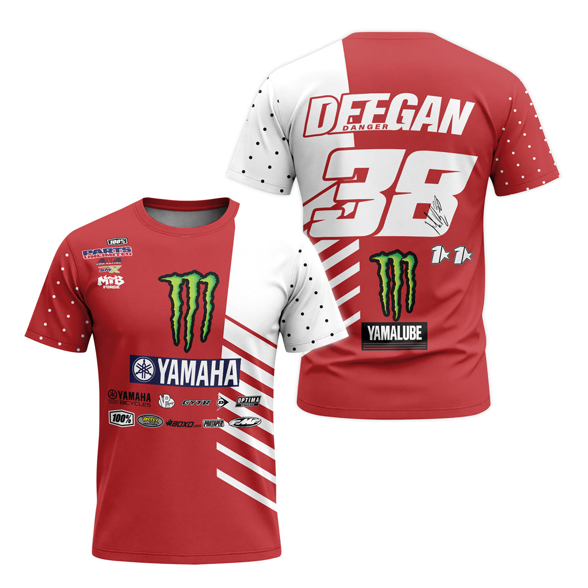 Deegan 38 Yamaha Monster Energy Red White Short Sleeve Motocross Jersey - front and back view