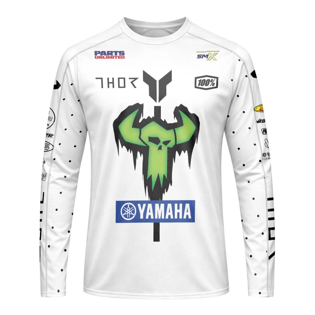 Deegan Danger 1 Yamaha White Neon Camo Long Sleeve Motocross Jersey – Front View Mockup