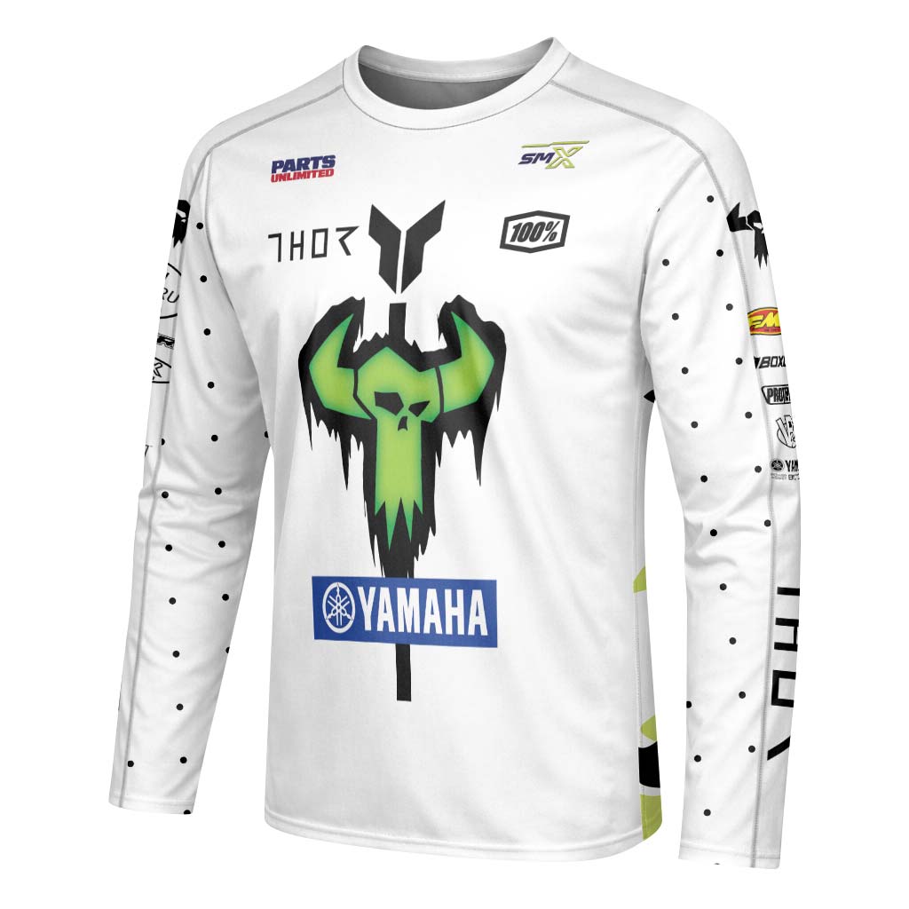 Deegan Danger 1 Yamaha White Neon Camo Long Sleeve Motocross Jersey – Left Side View Mockup